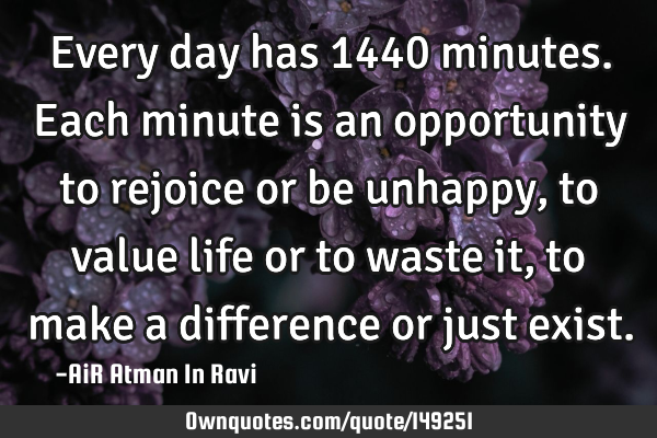 Every day has 1440 minutes. Each minute is an opportunity to rejoice or be unhappy, to value life