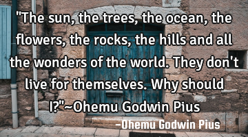 "The sun, the trees, the ocean, the flowers, the rocks, the hills and all the wonders of the world.