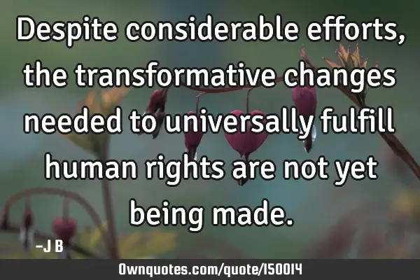Despite considerable efforts, the transformative changes needed to universally fulfill human rights