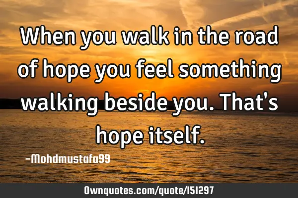 When you walk in the road of hope you feel something walking beside you. That