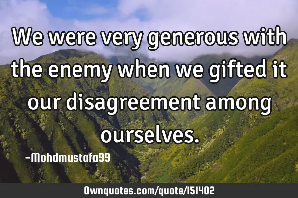 We were very generous with the enemy when we gifted it our disagreement among