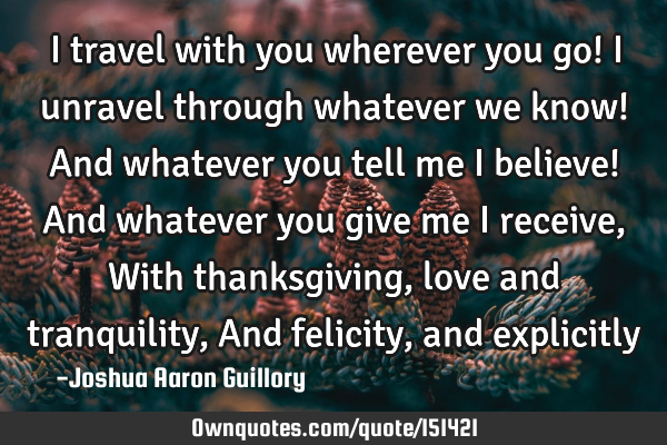 I travel with you wherever you go! I unravel through whatever we know! And whatever you tell me I