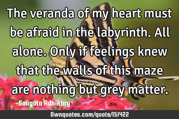The veranda of my heart must be afraid in the labyrinth. All alone. Only if feelings knew that the