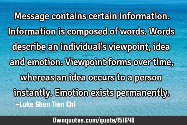 Message contains certain information. Information is composed of words. Words describe an