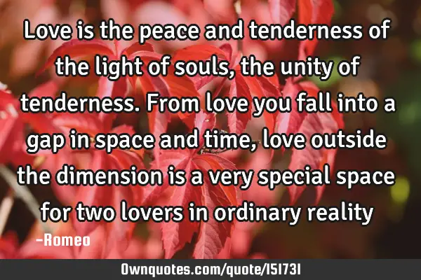 Love is the peace and tenderness of the light of souls, the unity of tenderness. From love you fall