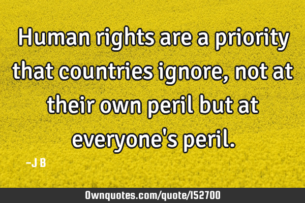 Human rights are a priority that countries ignore, not at their own peril but at everyone