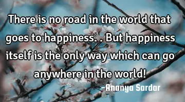 There is no road in the world that goes to happiness.. But happiness itself is the only way which