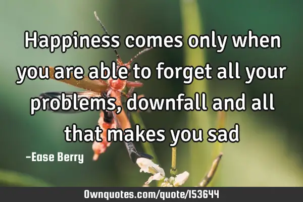 Happiness comes only when you are able to forget all your problems, downfall and all that makes you