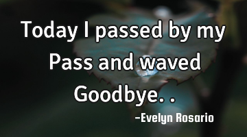 Today I passed by my Pass and waved Goodbye..