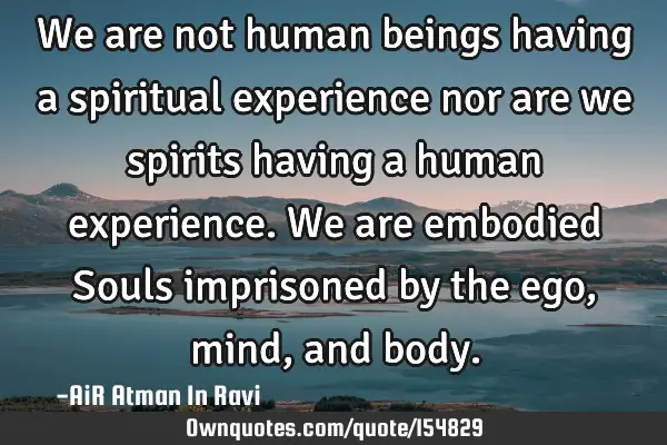 We are not human beings having a spiritual experience nor are we spirits having a human experience.