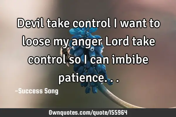 Devil take control I want to loose my anger Lord take control so I can imbibe patience..