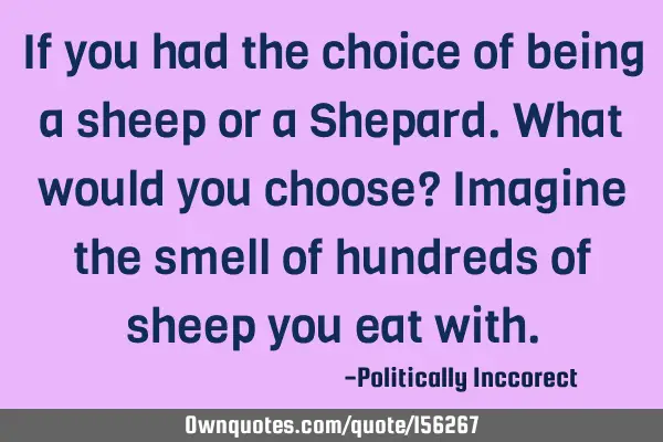 If you had the choice of being a sheep or a Shepard. What would you choose? Imagine the smell of