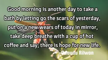 Good morning is another day to take a bath by letting go the scars of yesterday, put on a new wears