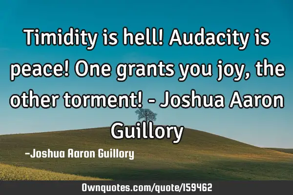 Timidity is hell! Audacity is peace! One grants you joy, the other torment! - Joshua Aaron G