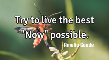 Try to live the best "Now" possible.