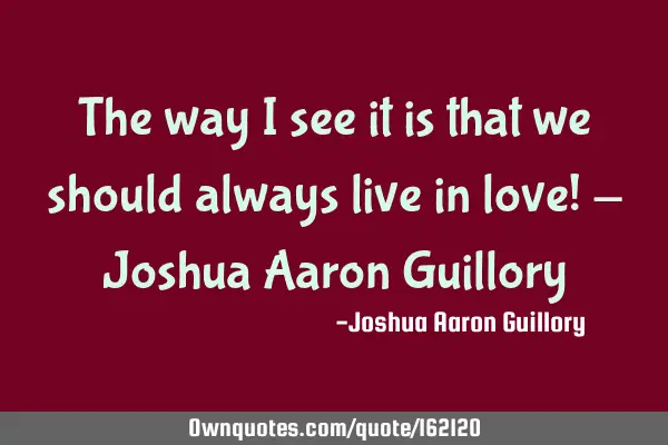 The way I see it is that we should always live in love! - Joshua Aaron G