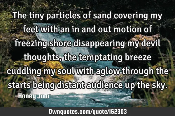 The tiny particles of sand covering my feet with an in and out motion of freezing shore