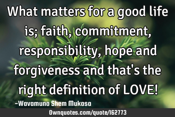 What matters for a good life is; faith, commitment, responsibility, hope and forgiveness and that