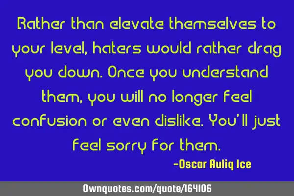 Rather than elevate themselves to your level, haters would rather drag you down. Once you