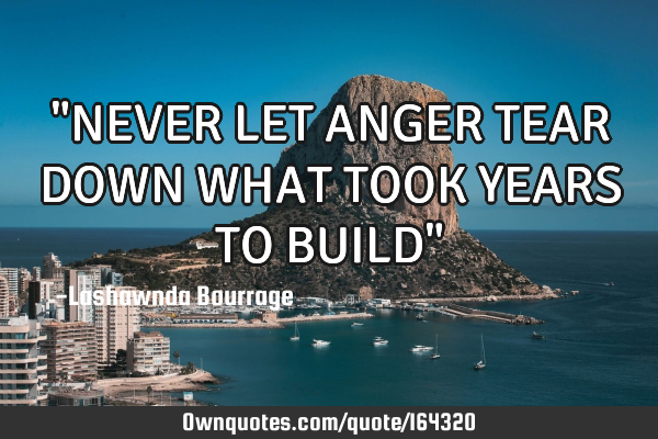 "NEVER LET ANGER TEAR DOWN WHAT TOOK YEARS TO BUILD"