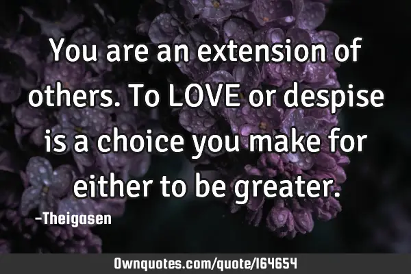 You are an extension of others. To LOVE or despise is a choice you make for either to be