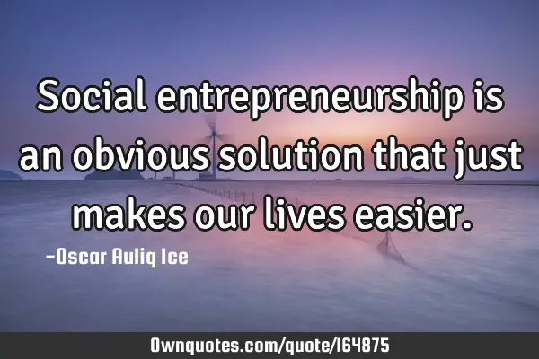 Social entrepreneurship is an obvious solution that just makes our lives