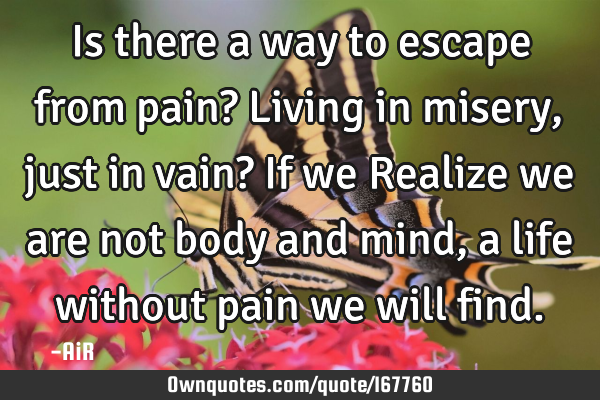 Is there a way to escape from pain? Living in misery, just in vain? If we Realize we are not body