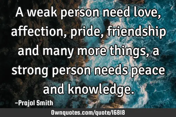 A weak person need love,affection,pride,friendship and many more things, a strong person needs