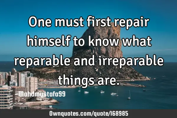 One must first repair himself to know what reparable and irreparable things