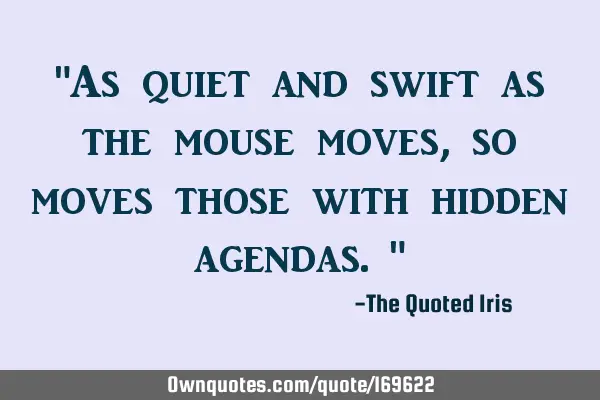 "As quiet and swift as the mouse moves, so moves those with hidden agendas."