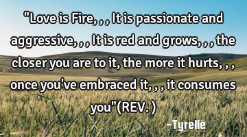 "Love is Fire,,,It is passionate and aggressive,,,It is red and grows,,,the closer you are to it,