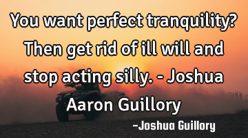 You want perfect tranquility? Then get rid of ill will and stop acting silly. - Joshua Aaron G