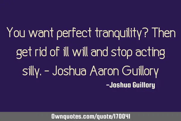 You want perfect tranquility? Then get rid of ill will and stop acting silly. - Joshua Aaron G