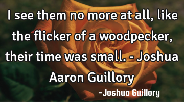 I see them no more at all, like the flicker of a woodpecker, their time was small. - Joshua Aaron G