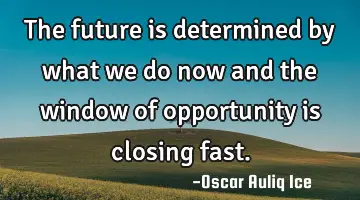 The future is determined by what we do now and the window of opportunity is closing fast.