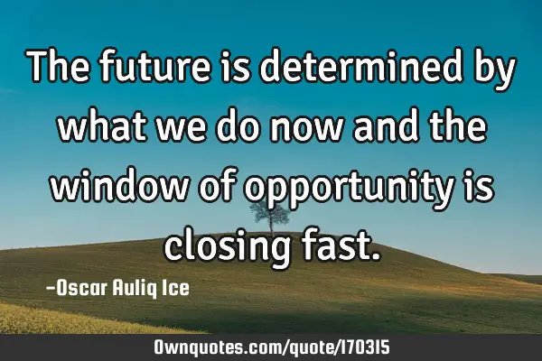 The future is determined by what we do now and the window of opportunity is closing