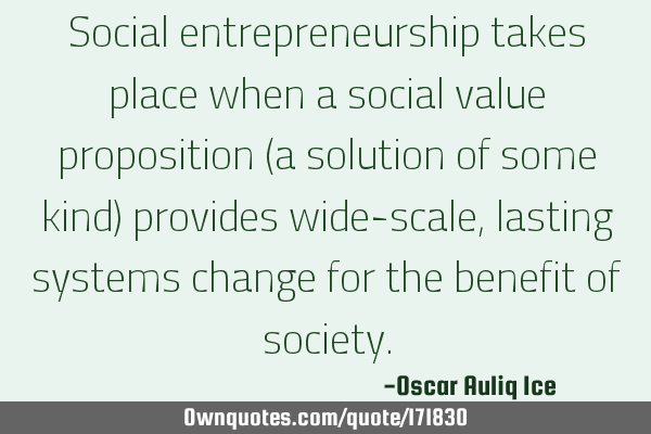 Social entrepreneurship takes place when a social value proposition (a solution of some kind)