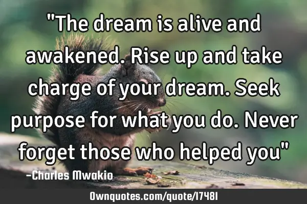 "The dream is alive and awakened. Rise up and take charge of your dream. Seek purpose for what you