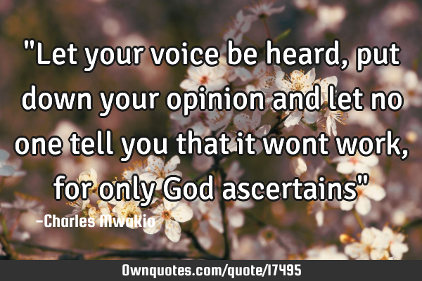 "Let your voice be heard, put down your opinion and let no one tell you that it wont work, for only