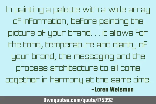 In painting a palette with a wide array of information, before painting the picture of your