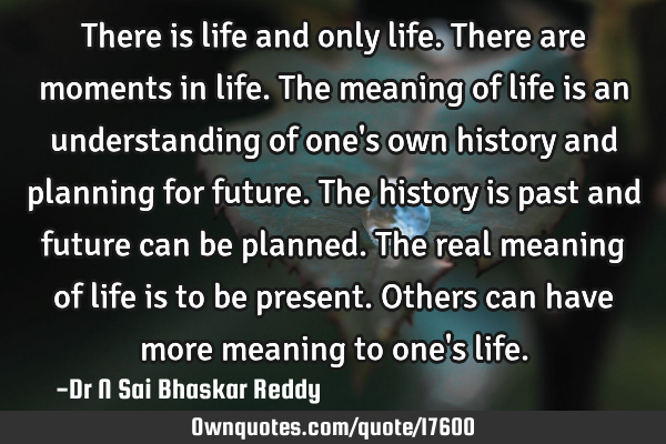There is life and only life. There are moments in life. The meaning of life is an understanding of