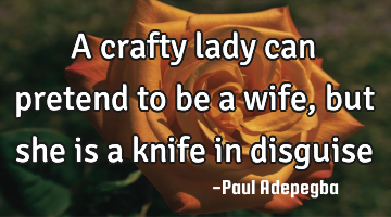 A crafty lady can pretend to be a wife, but she is a knife in disguise