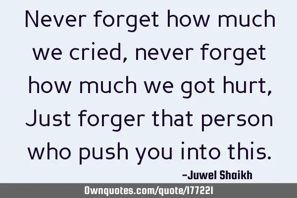 Never forget how much we cried,
never forget how much we got hurt,
Just forger that person who
