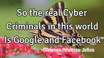 So the real Cyber Criminals in this world Is Google and Facebook