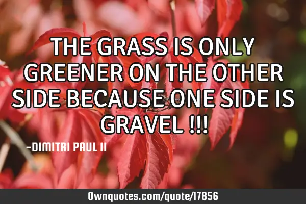 THE GRASS IS ONLY GREENER ON THE OTHER SIDE BECAUSE ONE SIDE IS GRAVEL !!!