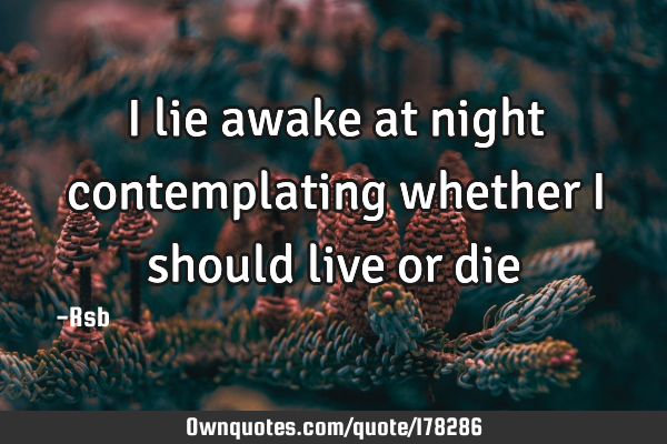 I lie awake at night contemplating whether I should live or