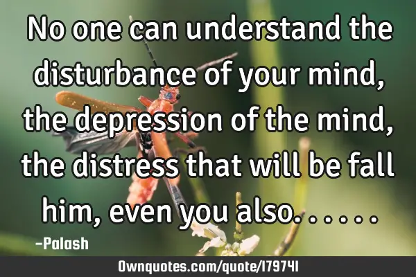 No one can understand the disturbance of your mind, the depression of the mind, the distress that