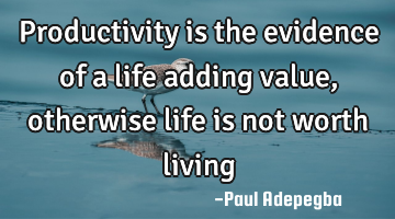 Productivity is the evidence of a life adding value, otherwise life is not worth living