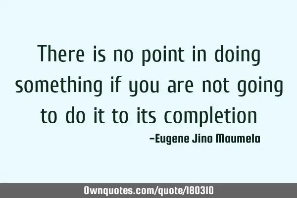 There is no point in doing something if you are not going to do it to its