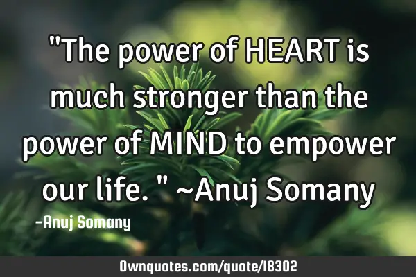 "The power of HEART is much stronger than the power of MIND to empower our life." ~Anuj S